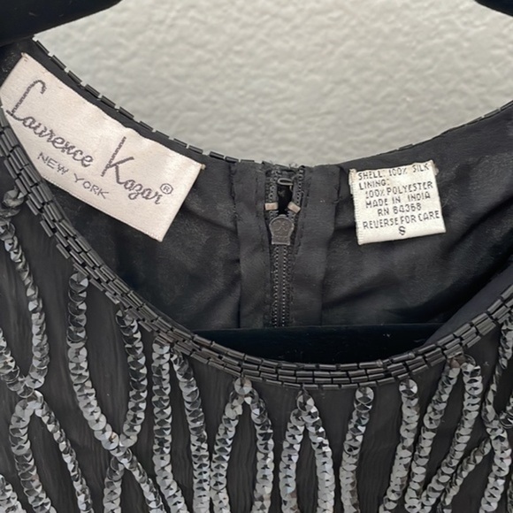 Vintage Lawrence Kazar New York 100% Silk Sequins & Beaded Cocktail Dress 0044 - Picture 3 of 10